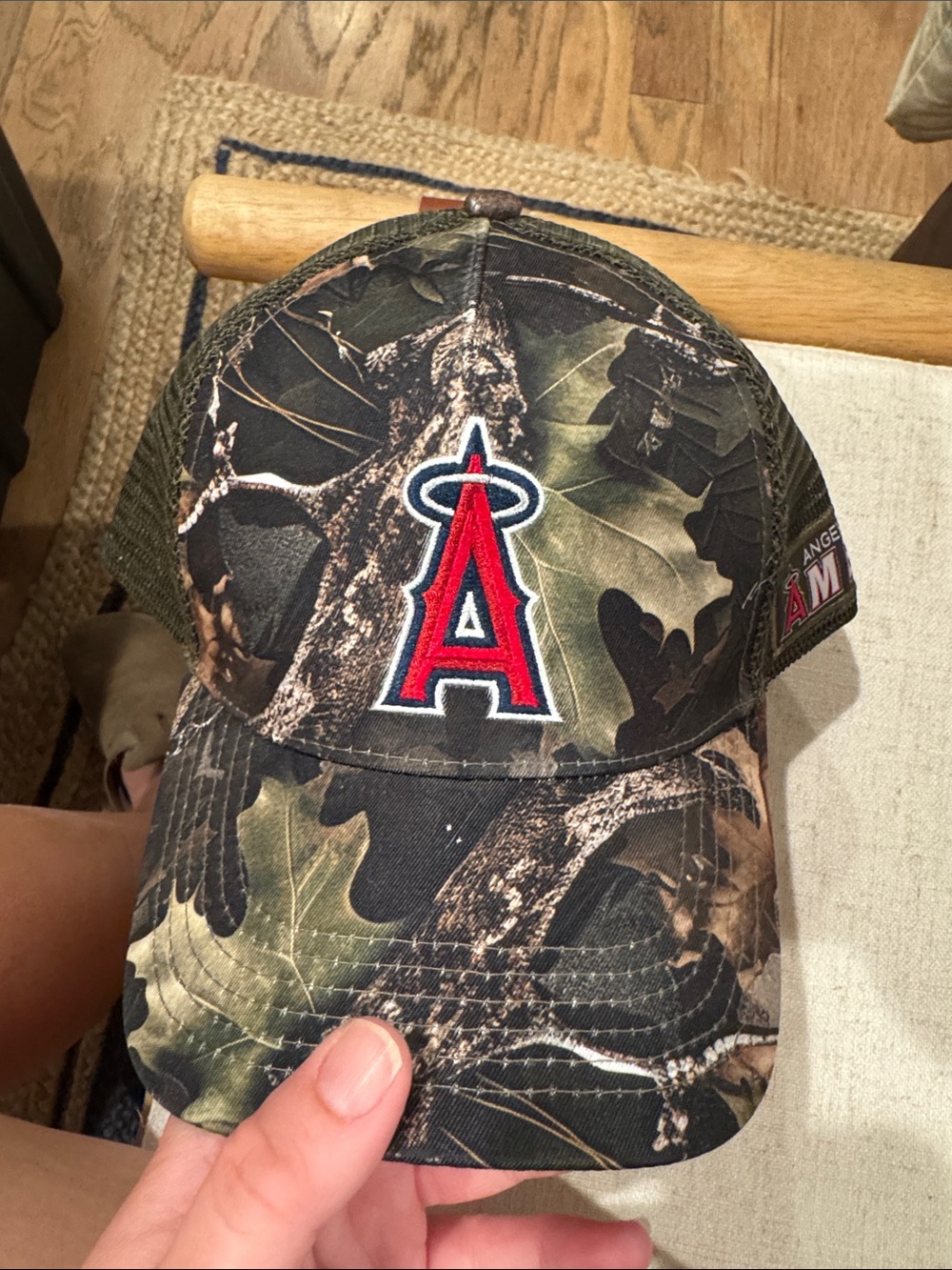 Angels Camo Trucker Hat with Red Logo